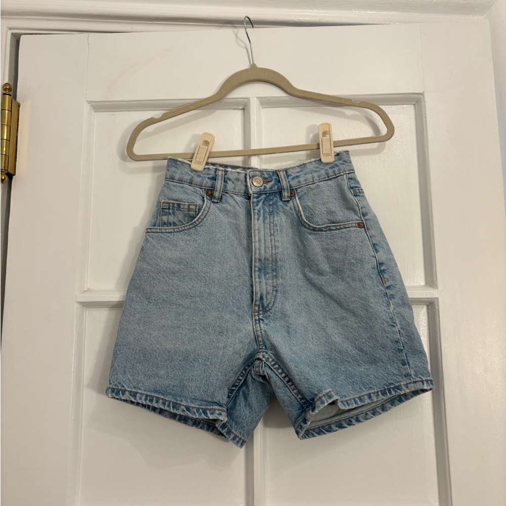 Zara Light Blue Denim High-Waist Shorts